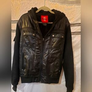 Perfect Boyfriend Jacket! Men's size S. Courage Faux Leather Bomber/Cozy Hybrid